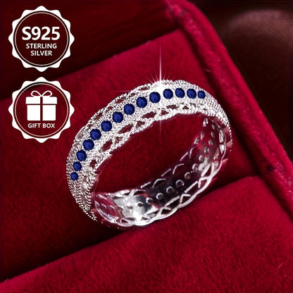Anello da donna alla moda in argento sterling 925, elegante e stiloso, intarsiato con zirconia sintetica, anello da donna di alto valore, adatto per viaggi di vacanza, uso quotidiano, un regalo commemorativo perfetto per amici, con confezione regalo