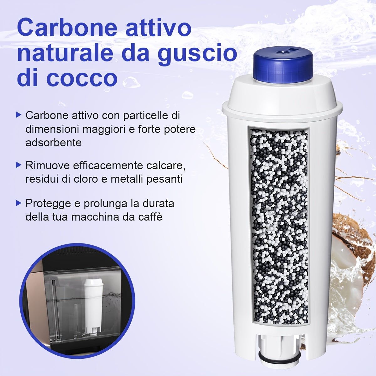 Set da 6 pezzi di filtri 'acqua di ricambio DLSC002 per DeLonghi - Compatibili con DeLonghi Magnifica Evo & S, Dinamica (Plus), Primadonna, Eletta Explorer - Sostituisce il filtro 'acqua De Longhi per macchine da caffè e macchine da espresso