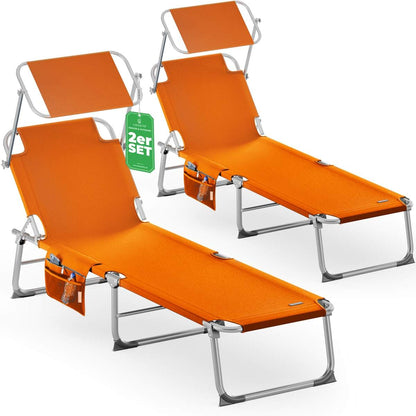 CASARIA® Set da 2 pezzi Lettino prendisole pieghevole in alluminio con cappelliera e tasca laterale, capacità di carico 150 kg, sedia sdraio da giardino resistente alle intemperie