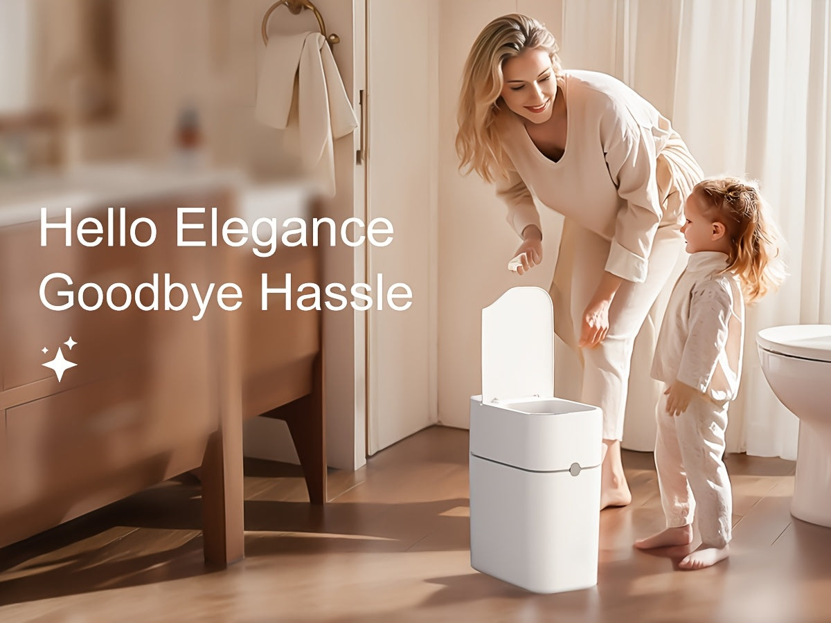 Cestino Sensore Piccolo per Bagno, Bianco con Coperchio, Cestino Intelligente per Bagno, Prodotti per la Casa, Consigliato per Cucina, Bagno, Camera da Letto
