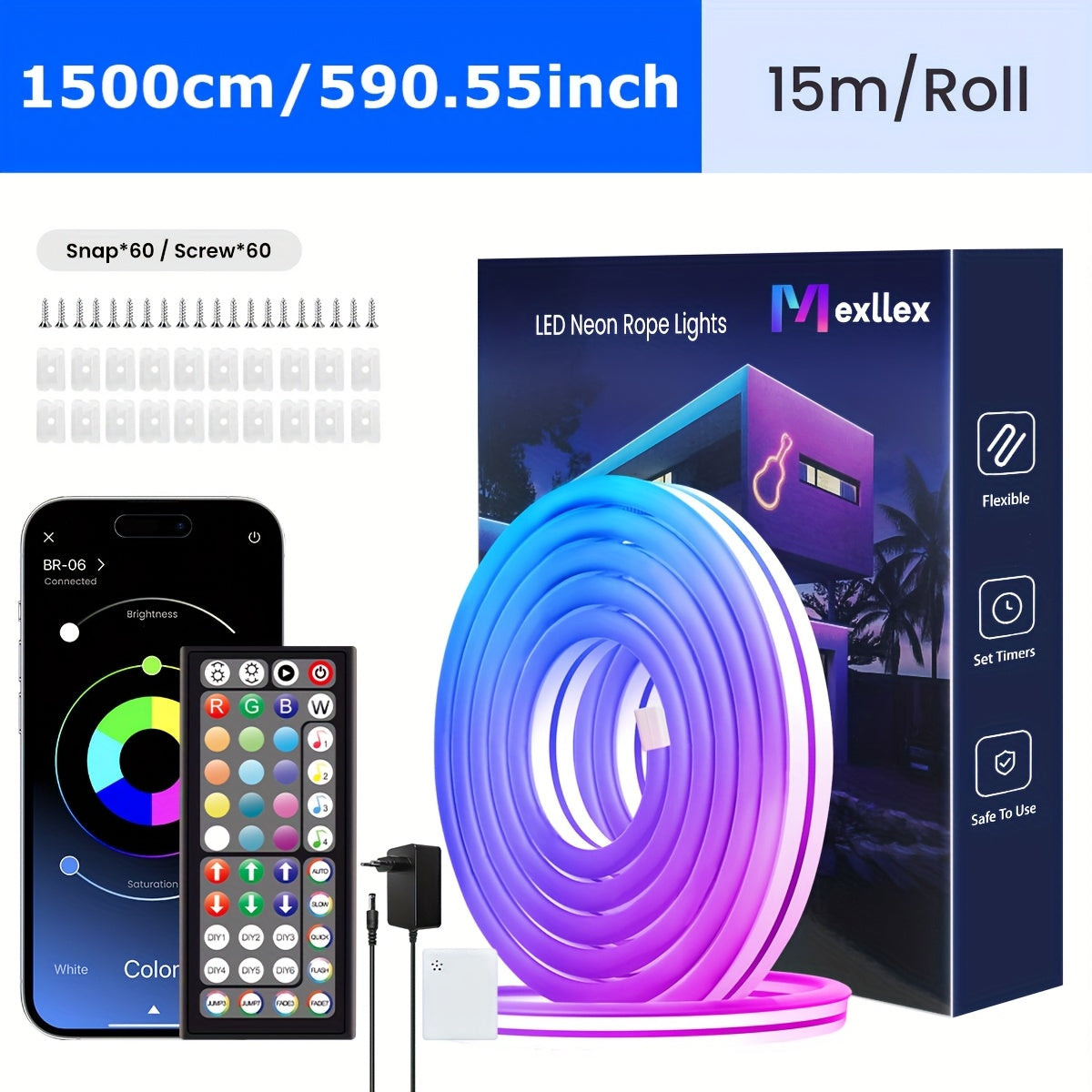Striscia LED Neon RGB Smart Potenziata di Mexllex con Controllo App/Remoto, Vari Modalità, Timer e Sincronizzazione Musicale per Gaming e Decorazioni per la Stanza