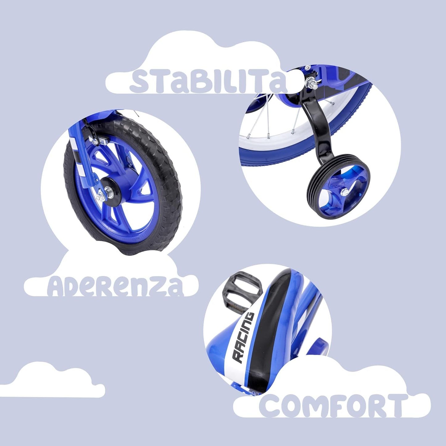 Baroni Toys Bicicletta Blu per Bambino con Rotelle Incluse, Bicicletta Sportiva da Bambini in Acciaio, Bici Bambino Bambina con Rotelline, Bicicletta per Bambini