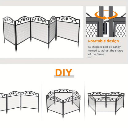 Recinto decorativo a 5 pannelli per cani, recinzione da giardino in metallo nero, barriera per animali per giardino esterno, cortile, patio, antiruggine