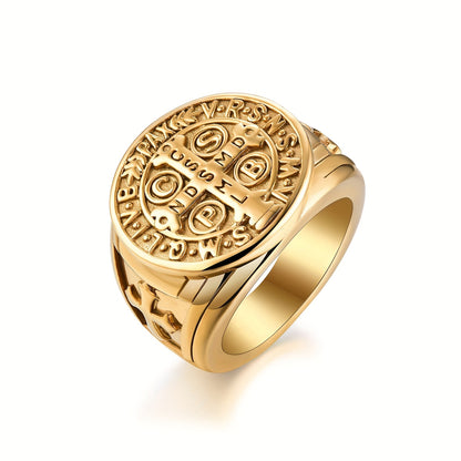 Anello da uomo in acciaio inossidabile con biglietto sacro esorcistico vintage