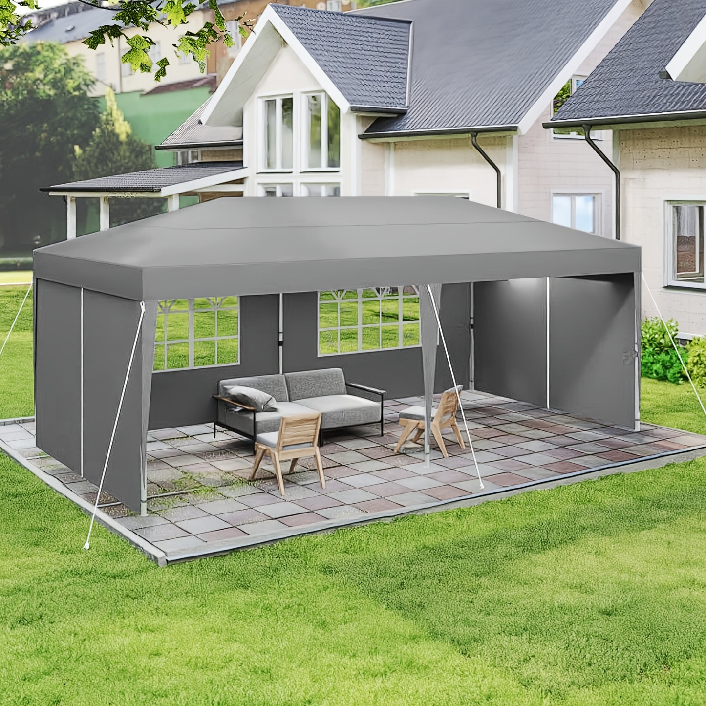 Gazebo Pieghevole 3X6 per Giardino, Gazebo Pieghevole, Baldacchino Pop-Up, Altezza Regolabile 2.4M - 2.6M Tenda da Festa Tenda da Giardino per Feste in Giardino Matrimoni all'Aperto, Stabile Senza Tessuto di Supporto