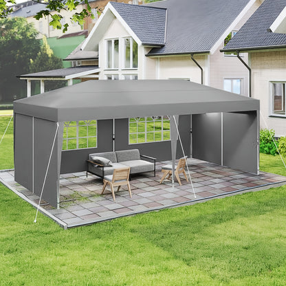 Gazebo Pieghevole 3X6 per Giardino, Gazebo Pieghevole, Baldacchino Pop-Up, Altezza Regolabile 2.4M - 2.6M Tenda da Festa Tenda da Giardino per Feste in Giardino Matrimoni all'Aperto, Stabile Senza Tessuto di Supporto