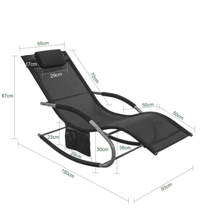 1 Pezzo Lettino Prendisole Lettino da Giardino Sdraio Relax Sedia a Dondolo da Esterno con Cuscino Poggiatesta Superficie Ergonomica Tessuto Resistente agli Agenti Atmosferici Struttura in Metallo Tasca Laterale Portata Massima 150 kg Terrazza Balcone Gia