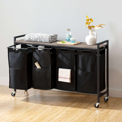 Bianco e Nero, Marrone e Nero, Separatore per la Biancheria 4 Sezioni, Cestello per la Biancheria, Cestello per la Biancheria con Ruote, 4 × 10.5 Gal (39.8L), Carrello Rotolante, Cestelli per la Biancheria in Tessuto Oxford Rimovibili e Pieghevoli, Cestel