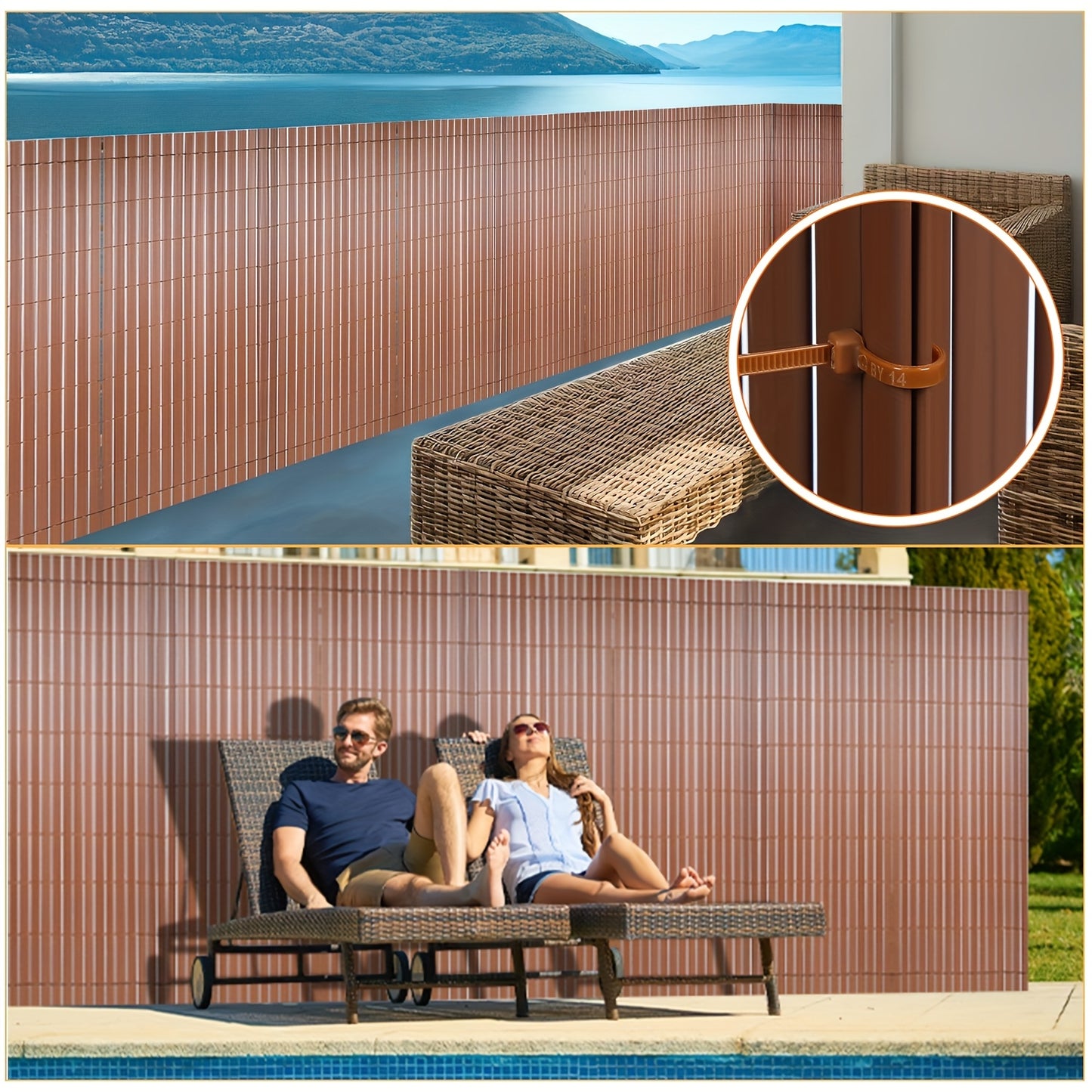 Recinzione Schermo Privacy in PVC Durevole - Protezione da Vento e Sole, Rinforzata con Legacci, Disponibile in Grigio/Verde/Marrone/Bambù - Misure Multiple per Giardino e Balcone