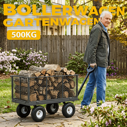 Carrello da giardino e carrello portaoggetti Titan originale per carichi pesanti, capacità di carico 500 kg/300 kg, carrello convertibile 3 in 1 e carrello a piattaforma, maniglia ergonomica brevettata, pneumatici in gomma con aria, robusto e antiruggine,