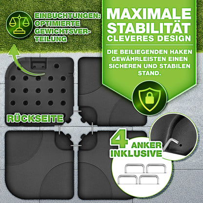 Tillvex® Supporti per Ombrelloni da Sole 60 Litri / 80 Kg - 4 Parti per Ombrellone con Semaforo Incluse Connettori in Metallo | Peso Ombrellone Riempibile con Acqua o Sabbia | Supporto per Ombrellone Resistente alle Intemperie per Balcone Esterno, Terrazz