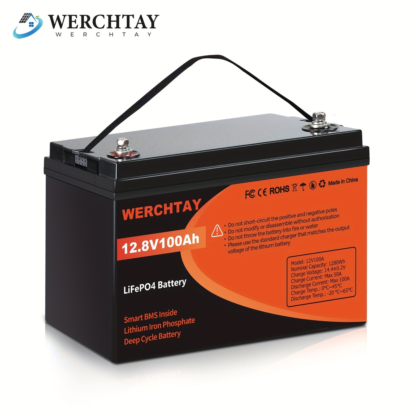 Batteria WERCHTAY 12.8V LiFePO4 300/200/100Ah, Dotata di Celle di Batteria di Grado A+, Oltre 25000 Cicli di Scarica Profonda, Protezione Intelligente BMS da Sovraccarica/Sottocarica, per Accumulo Energetico Domestico, Camper da Esterno, Applicazioni Sola