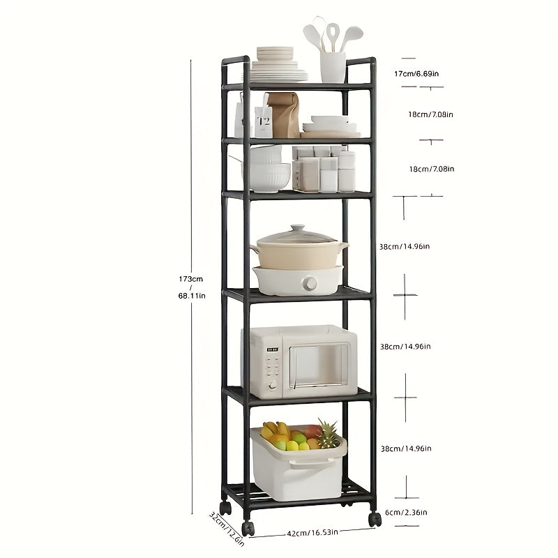 Scaffalatura verticale versatile a 6 ripiani per riporre oggetti in casa, adatta per cucina, bagno e camera da letto. Facile da montare e utilizzabile in più scenari., Scaffale autoportante