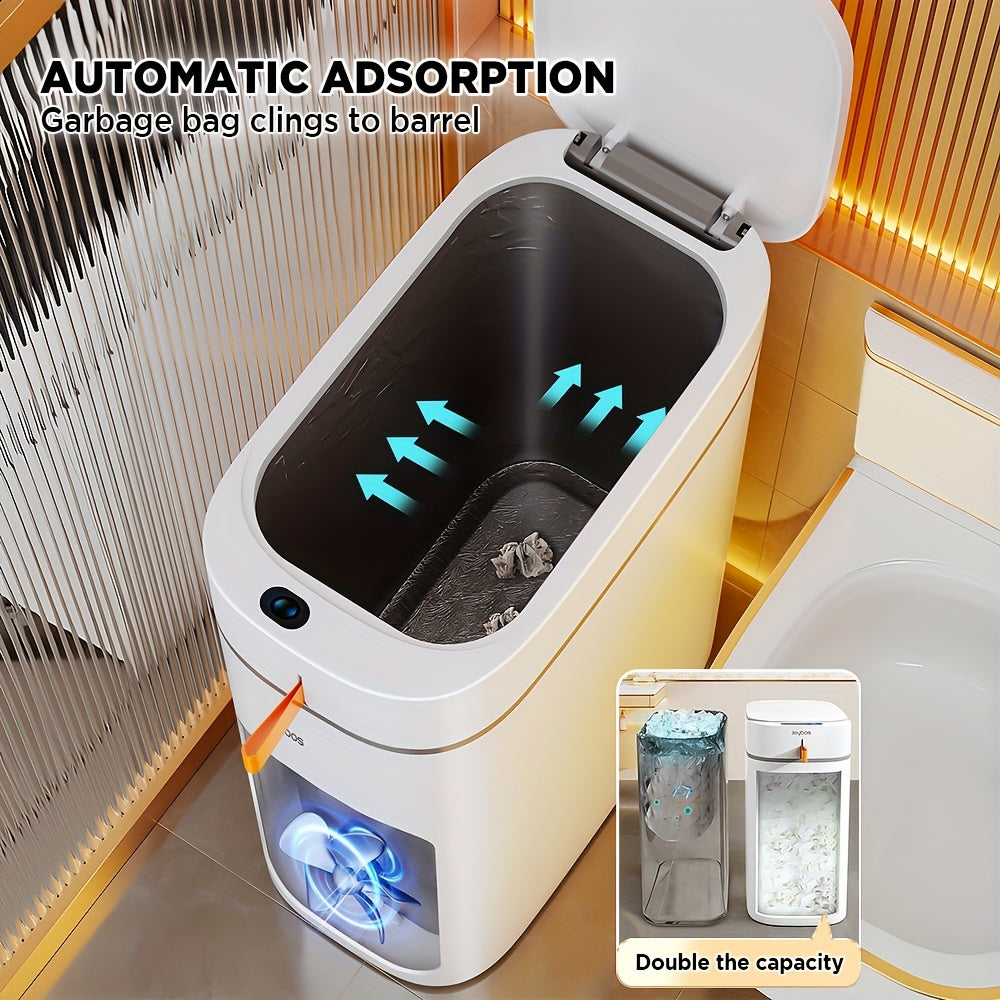 Cestino Smart Sensor per Bagno con Coperchio Automatico, Pattumiera Senza Mani per Bagno con 30 Sacchetti, Cestino Salvaspazio Slim da 10L Bianco, per Cucina, Camera da Letto, Ufficio, Camper, Cestini da Bagno Perfetti, Plastica Resistente, Facile da Puli