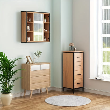 Mobile bagno 1pz.s con specchio, mobile bagno con specchio, mobile con specchio da bagno, mobile sospeso bagno, con ripiani regolabili, realizzato in metallo materiale legno, 60 x 58 x 16 cm