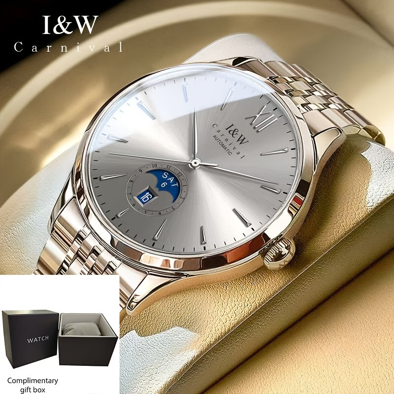 I&W Carnival High-End Brand Orologio Meccanico da Uomo in Acciaio Inossidabile con Mirino in Sapphire, Orologio Sportivo alla Moda da Uomo, Regali per le Vacanze, Senza Batteria