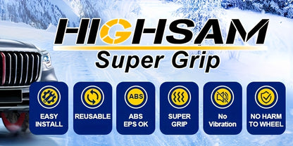 Highsam Super Grip Snow EN 16662-1, Catene da Neve per Auto, 2 Paia di Calze da Neve in Tessuto Lavabili per Pneumatici di Camion e Auto