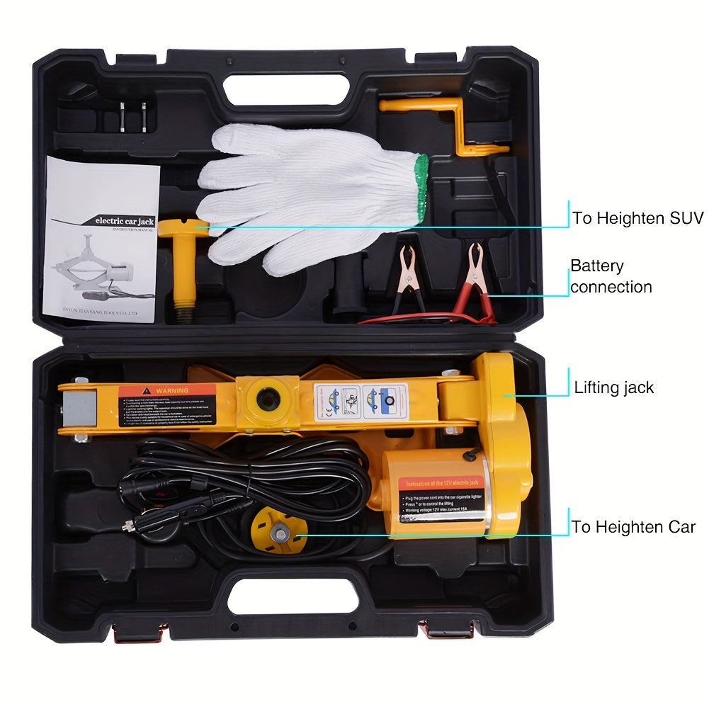 Cric a forbice da 3 tonnellate elettrico per auto, kit da 12V CC, kit di attrezzi per martinetto per pneumatici, martinetto a carrello con sollevamento manuale a risparmio di fatica per auto, SUV, furgone, riparazione e cambio pneumatici, kit di emergenza
