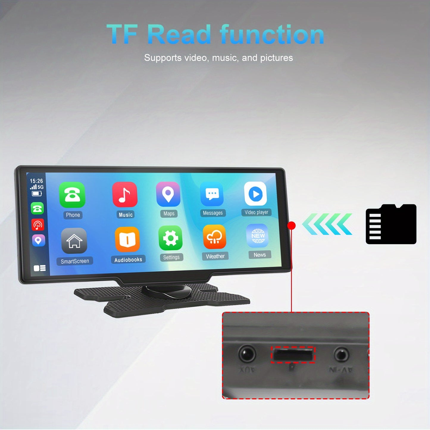 Display Interattivi con Touch Screen Versione Aggiornata 10.26 Pollici Stereo Auto Portatile Wireless Carplay per Auto con Carplay e per Android Auto con Mirror Link/ Telecamera di Retromarcia/ Wireless/ Navigazione/ AUX per Tutti i Veicoli