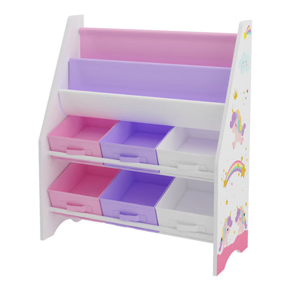 Scaffale per bambini 'Ponteceso' con 2 scomparti portaoggetti e 6 contenitori pieghevoli, 74 x 62 x 26,5 cm
