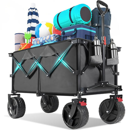 Carrello Pieghevole Pesante Fuoristrada 200L/ Capacità 330kg, Ruote in PU 17x10cm con Freni, Design Pieghevole a 4 Vie Brevettato, Telaio in Tela Durevole, Tela Verde/ Grigio-Blu/ Nero/ Antracite, GS- per Cantieri/ Campeggio, Carrello da Trasporto Profess