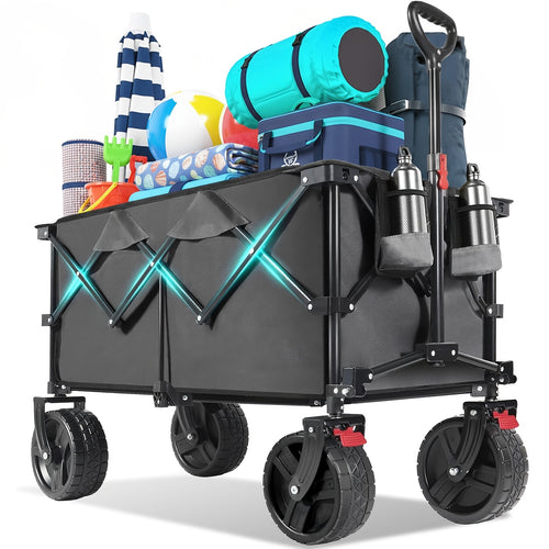 Carrello Pieghevole Pesante Fuoristrada 200L/ Capacità 330kg, Ruote in PU 17x10cm con Freni, Design Pieghevole a 4 Vie Brevettato, Telaio in Tela Durevole, Tela Verde/ Grigio-Blu/ Nero/ Antracite, GS- per Cantieri/ Campeggio, Carrello da Trasporto Profess