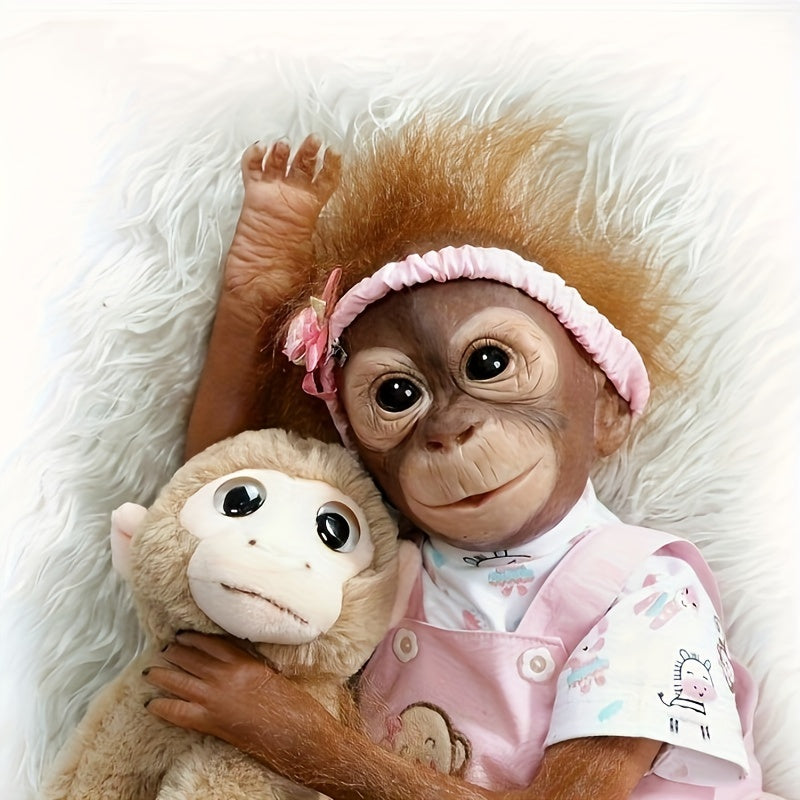 Bambola Reborn Realistica - 53,34 cm Bambola Neonato Realistica Ragazza Peluche Scimmia con Scimmietta, Vestito Rosa Monopezzo, Bambola Reborn Scimmia Ragazzo Ragazza Giocattoli e Regali Bambola Reborn Bambino Piccolo