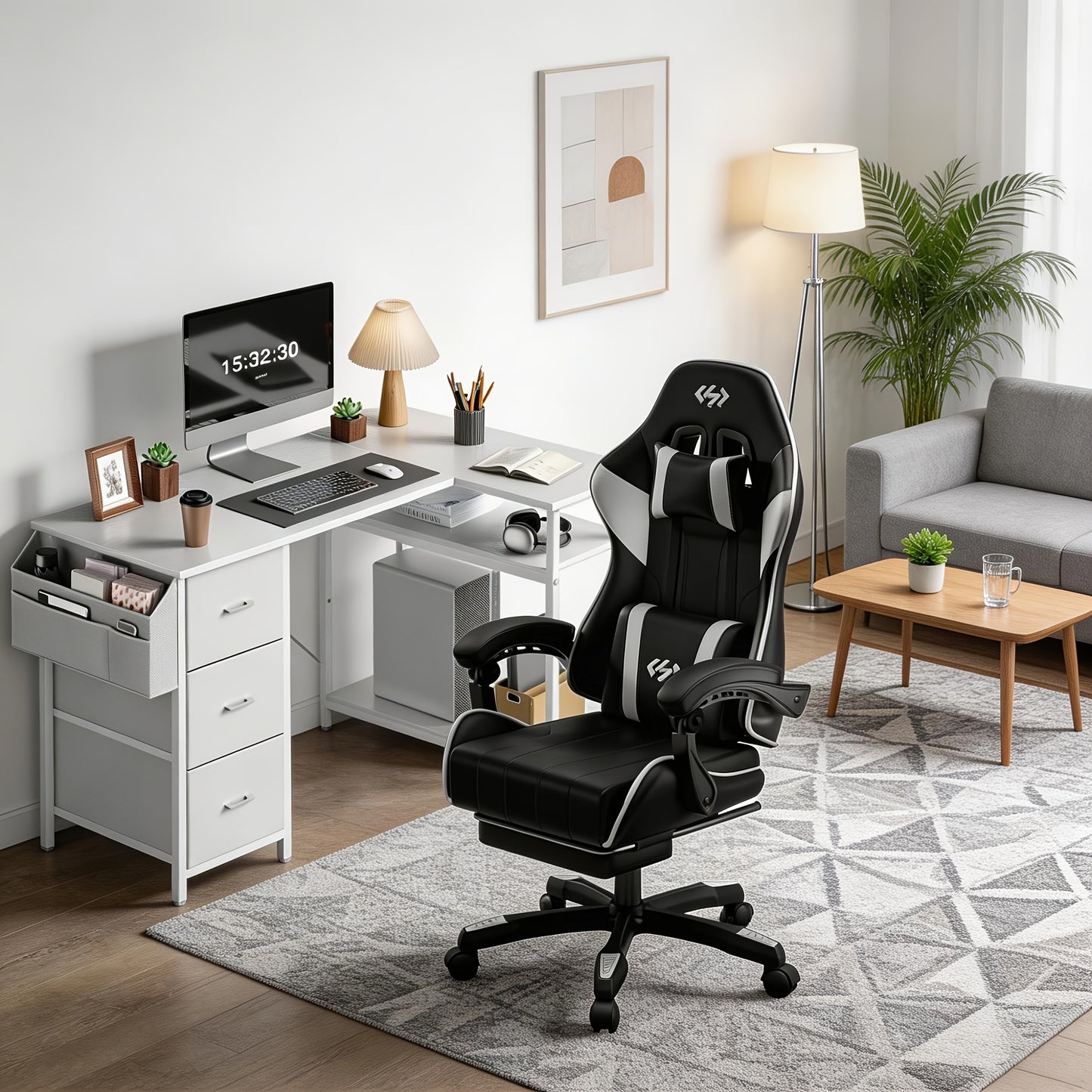 Sedia da gaming ergonomica con imbottitura a molle ultra-morbida, sedia da ufficio con poggiatesta e supporto lombare, angolo di inclinazione e poggiapiedi regolabili, realizzata in ecopelle resistente, regali per fidanzato