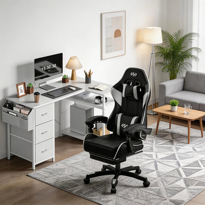 Sedia da gaming ergonomica con imbottitura a molle ultra-morbida, sedia da ufficio con poggiatesta e supporto lombare, angolo di inclinazione e poggiapiedi regolabili, realizzata in ecopelle resistente, regali per fidanzato