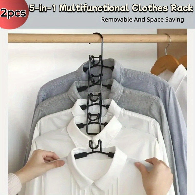 2 pezzi Grucce Multistrato in Metallo Resistente, Appendiabiti Salvaspazio 5-in-1 con Design Curvo e Ripiani Multilivello - Costruzione Robusta e Durevole per Armadio Ordinato, Dormitorio, Portaoggetti - Ideale per Camicie, Vestiti, Cappotti