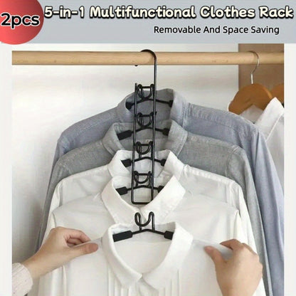 2 pezzi Grucce Multistrato in Metallo Resistente, Appendiabiti Salvaspazio 5-in-1 con Design Curvo e Ripiani Multilivello - Costruzione Robusta e Durevole per Armadio Ordinato, Dormitorio, Portaoggetti - Ideale per Camicie, Vestiti, Cappotti