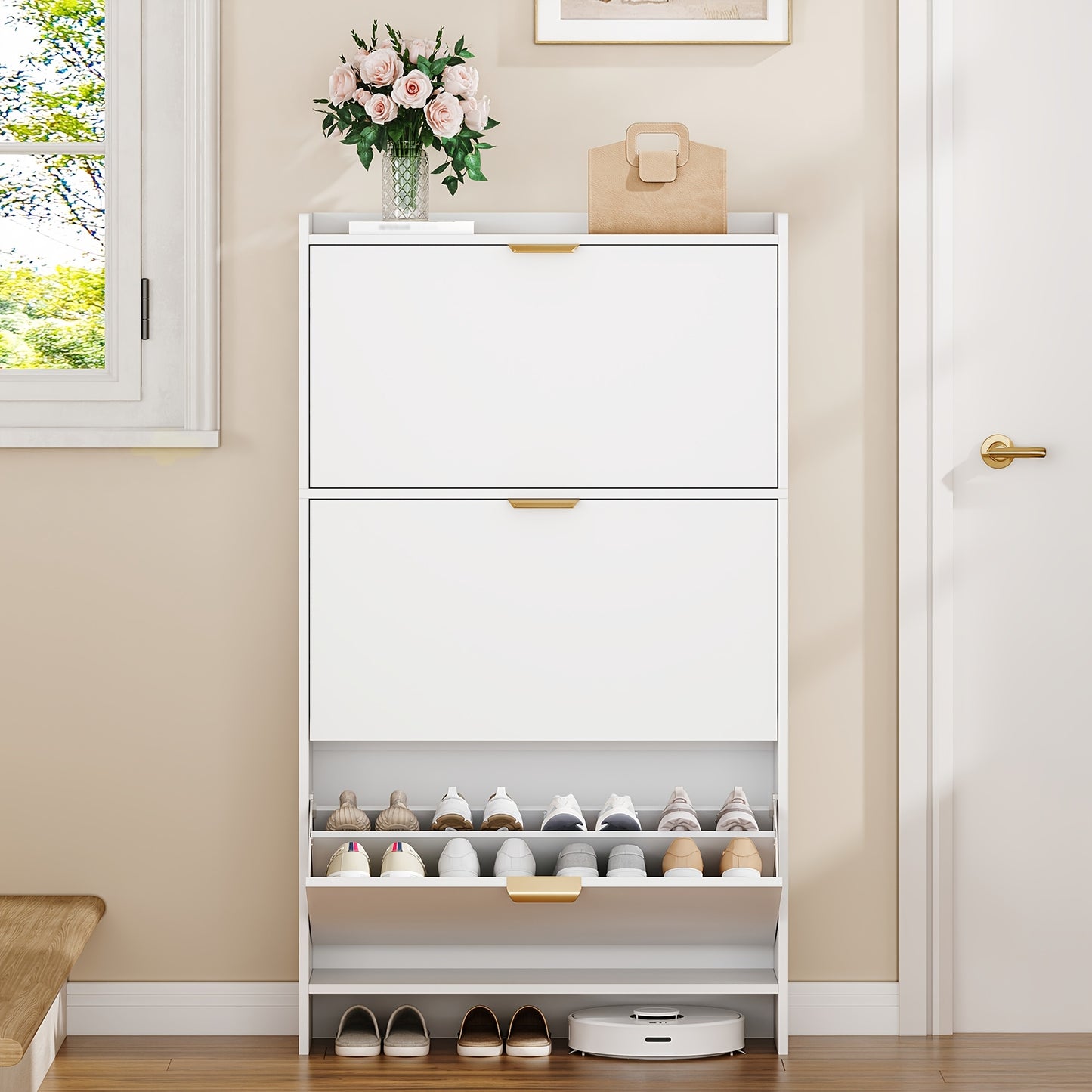 Scarpiera a 3 Ante, Scaffale Porta Scarpe, Scarpiera Stretta, Regolabile, Porta Scarpe, 18-24 Paia, Grande Capacità per Ingresso, Corridoio, Guardaroba, 24 X 76 X 138 Cm, Bianco