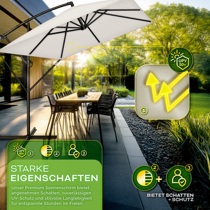 Tillvex® Parasole Rettangolare in Alluminio Ø 330 Cm + Copertura con Manovella | Schermo Angolare a Luce Rossa con Supporto & Parabrezza | Grande Parasole da Giardino in Alluminio Protezione UV | Schermo con Manovella Impermeabile Girevole a 360° per Terr