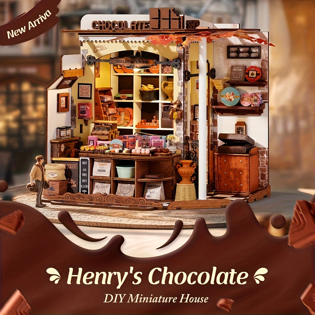 Rolife Set Casa in Miniatura Puzzle 3D in Legno Casa delle Bambole Angolo Libreria Kit Artigianale Regalo per & Adolescenti 14+ (Negozio di Cioccolatini di Henry)