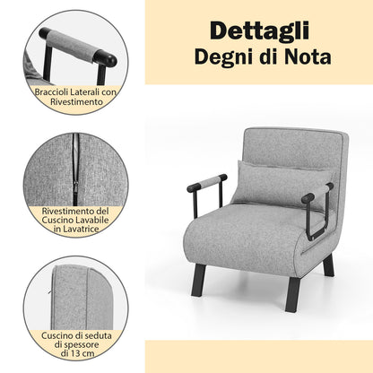 4 in 1 Poltrona Letto Singolo, Poltroncina Pieghevole con Schienale Regolabile in 6 Posizioni, Sedile Imbottito Robusto, Divano Letto per Casa Ufficio, 79x65x79 cm