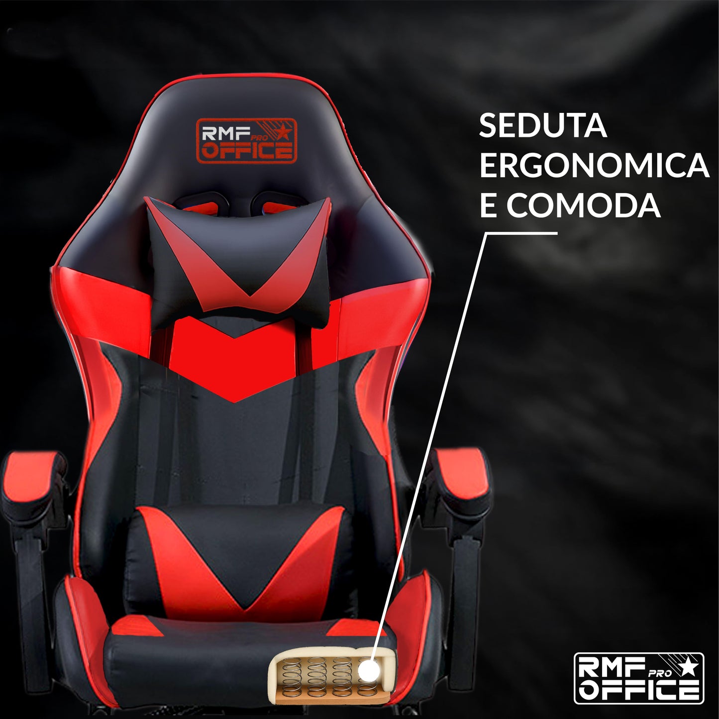 RMF Sedia Gaming Professionale Ergonomica Reclinabile, Poltrona Gaming Seduta Comoda e Rilassante con Poggiapiedi - Sedia per Gamer con Ruote Girevoli, Altezza Regolabile Nero