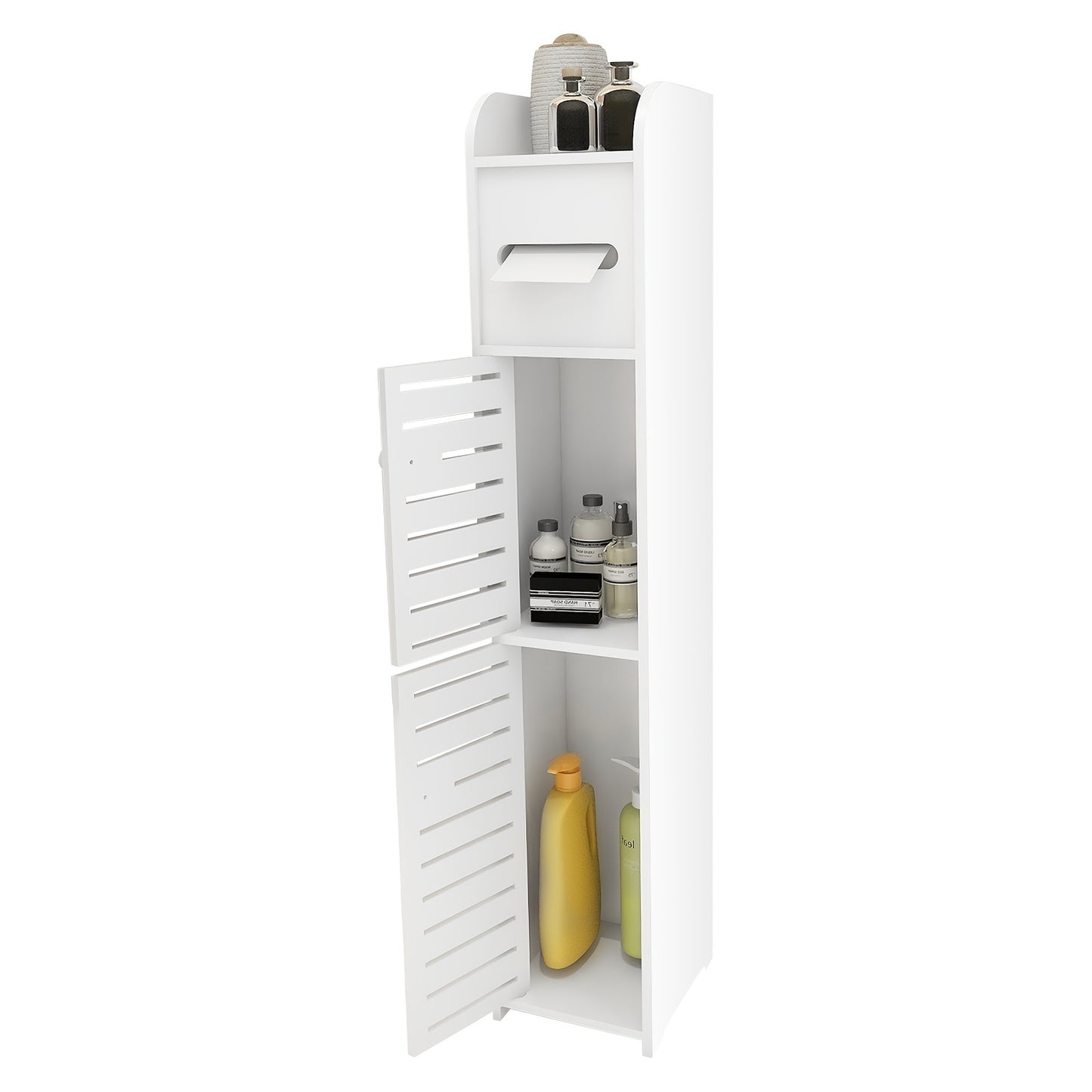 Armadietto da bagno piccolo, organizzatore sottile e lavorato in PVC, ideale per spazi ristretti, facile da montare e durevole, mobiletto multiuso porta carta igienica per bagno, camera da letto e soggiorno