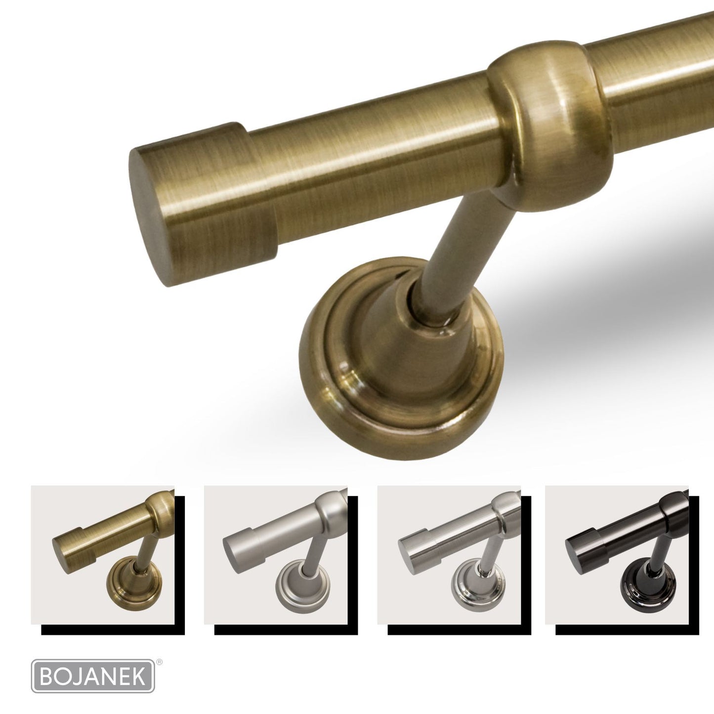 Asta per Tende a Parete in Metallo – BOJANEK – 4 Colori, 8 Lunghezze (120 - 600 cm) – Asta per Tende Resistente, Regolabile, Durevole per Soggiorno, Camera da Letto, Cucina, Bagno, Ufficio; Perfetta per Interni Moderni, Classici, Scandinavi, Loft, Industr