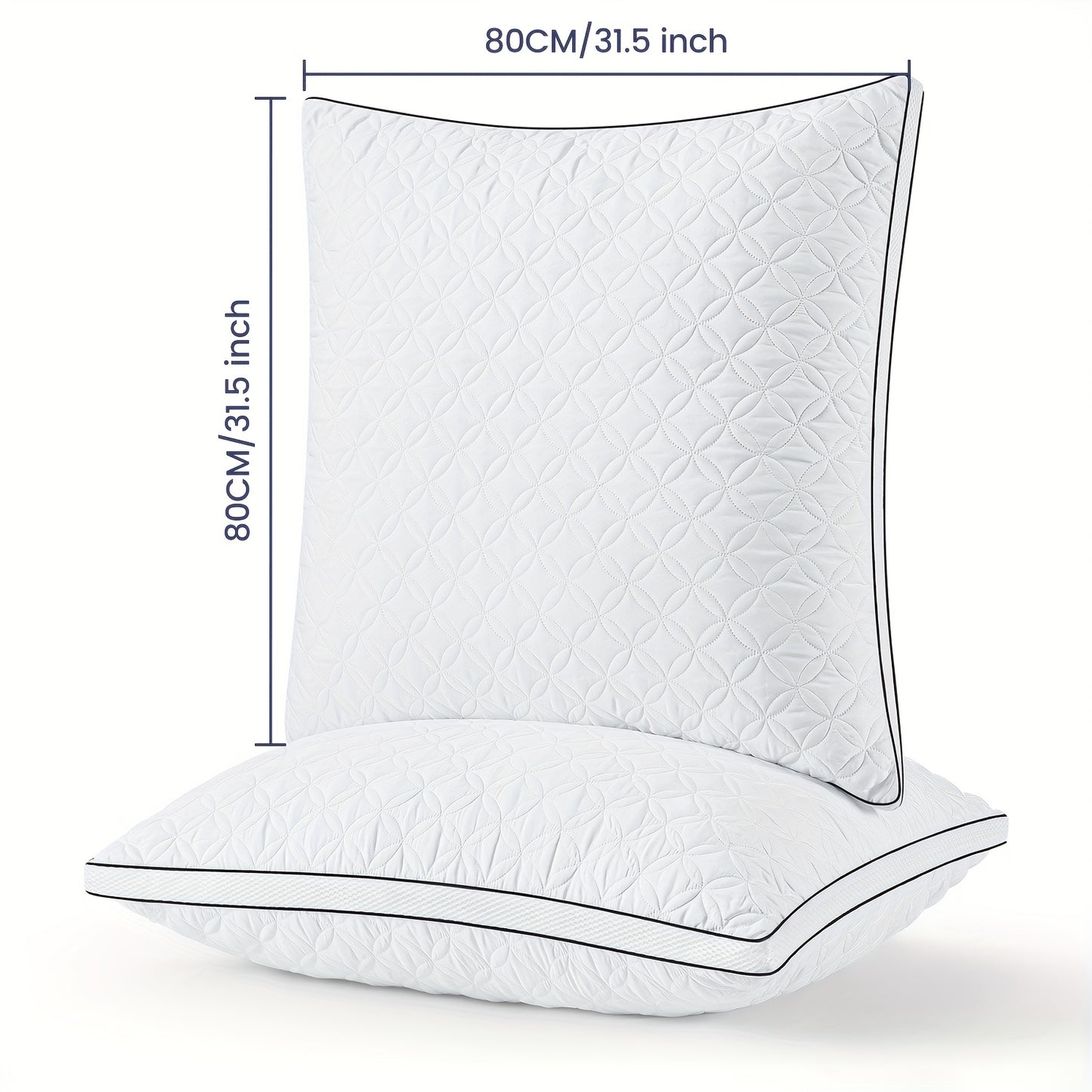 Set di 2 cuscini 80x80 | Cuscino ortopedico per chi dorme sul fianco realizzato con imbottitura in microfibra 1500gx2, cuscino traspirante per il collo, morbido e di supporto, lavabile, fodera e rivestimento in poliestere