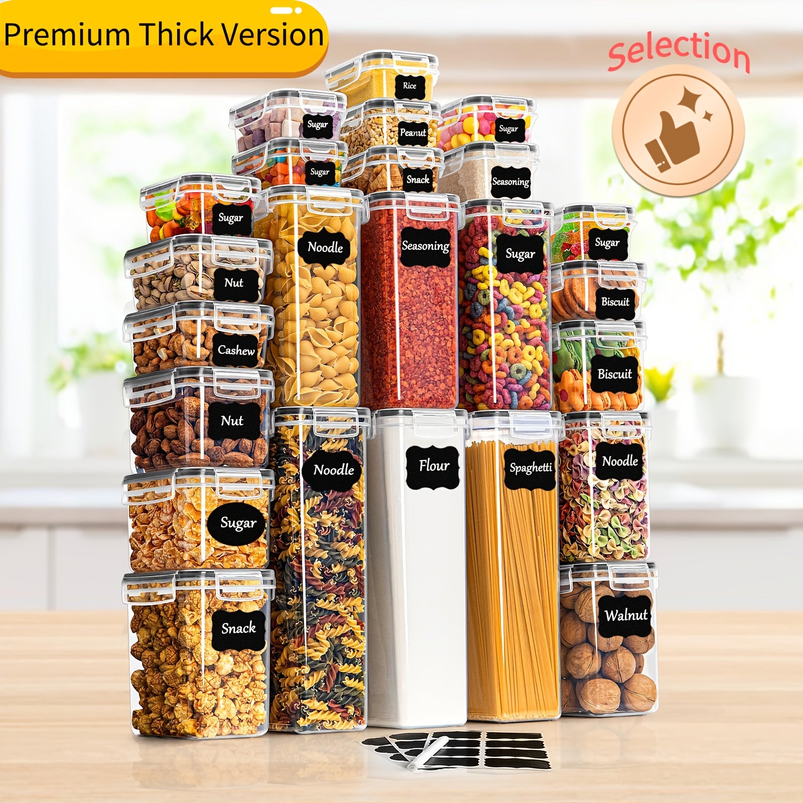 Set di 24 contenitori ermetici per alimenti con coperchi per l'organizzazione e lo stoccaggio in cucina, set di barattoli in plastica per cereali, pasta, farina e zucchero, etichette e pennarello