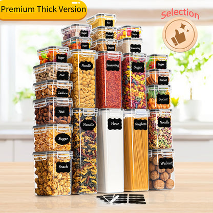 Set di 24 contenitori ermetici per alimenti con coperchi per l'organizzazione e lo stoccaggio in cucina, set di barattoli in plastica per cereali, pasta, farina e zucchero, etichette e pennarello