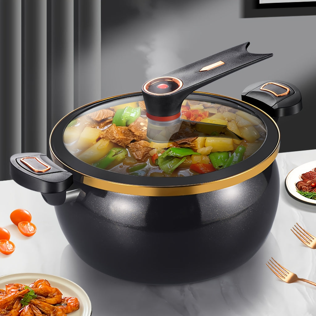 Pentola multiuso a doppia maniglia da 7 litri, disponibile in tre colori, con una generosa capacità di 25,4 cm, in ferro spesso, con coperchio in vetro e bordo dorato. Perfetta per zuppe, stufati e altro, ideale come regalo di Halloween e Natale in un mag