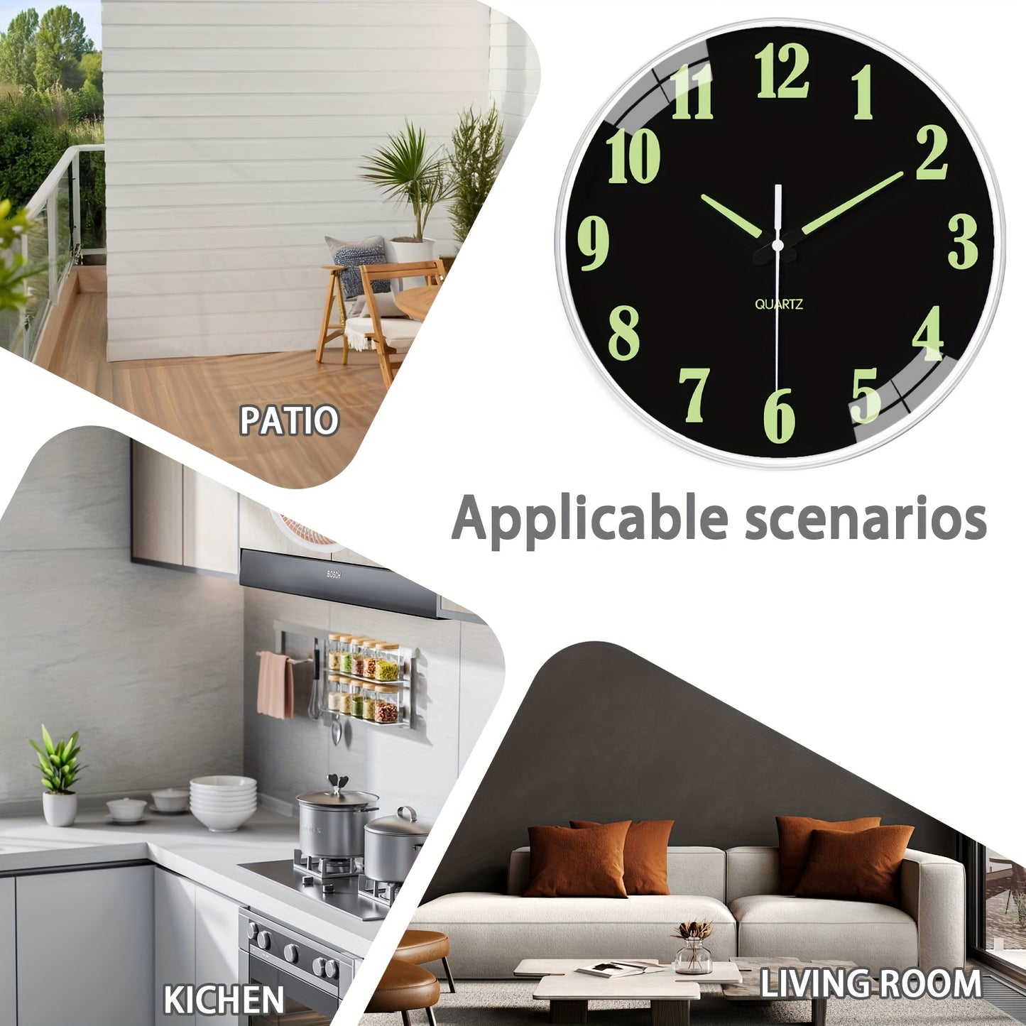 Orologio da parete al quarzo moderno minimalista da 12 pollici con movimento analogico luminoso/ e silenzioso senza ticchettio, alimentato a batteria, adatto per arredo soggiorno, camera da letto, cucina - Meccanismo, plastica/vetro, batteria non inclusa