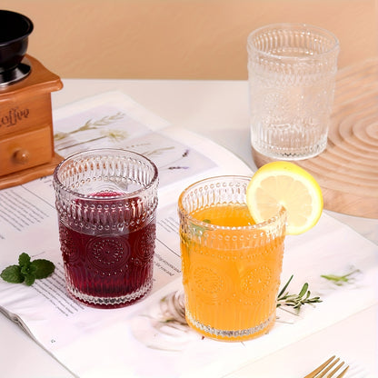 Magazzino Locale, 8 pezzi di bicchieri d'acqua romantici in vetro, bicchieri con motivo a girasole, bicchieri retrò, adatti per succhi, bevande, birra, cocktail 300ml/10oz