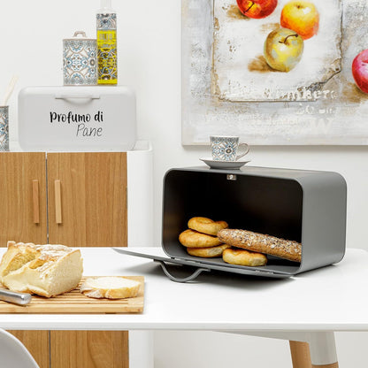 Baroni Home Portapane Grigio Antracite | Beige con Apertura Frontale e Chiusura Ermetica 34x19x17 cm, Cassetta Pane in Metallo, Scatola Contenitore per Pane e Panini Proteggi Freschezza, Anti-mosche, Ideale per Pane Fatto in Casa, Porta-Pane Design Modern