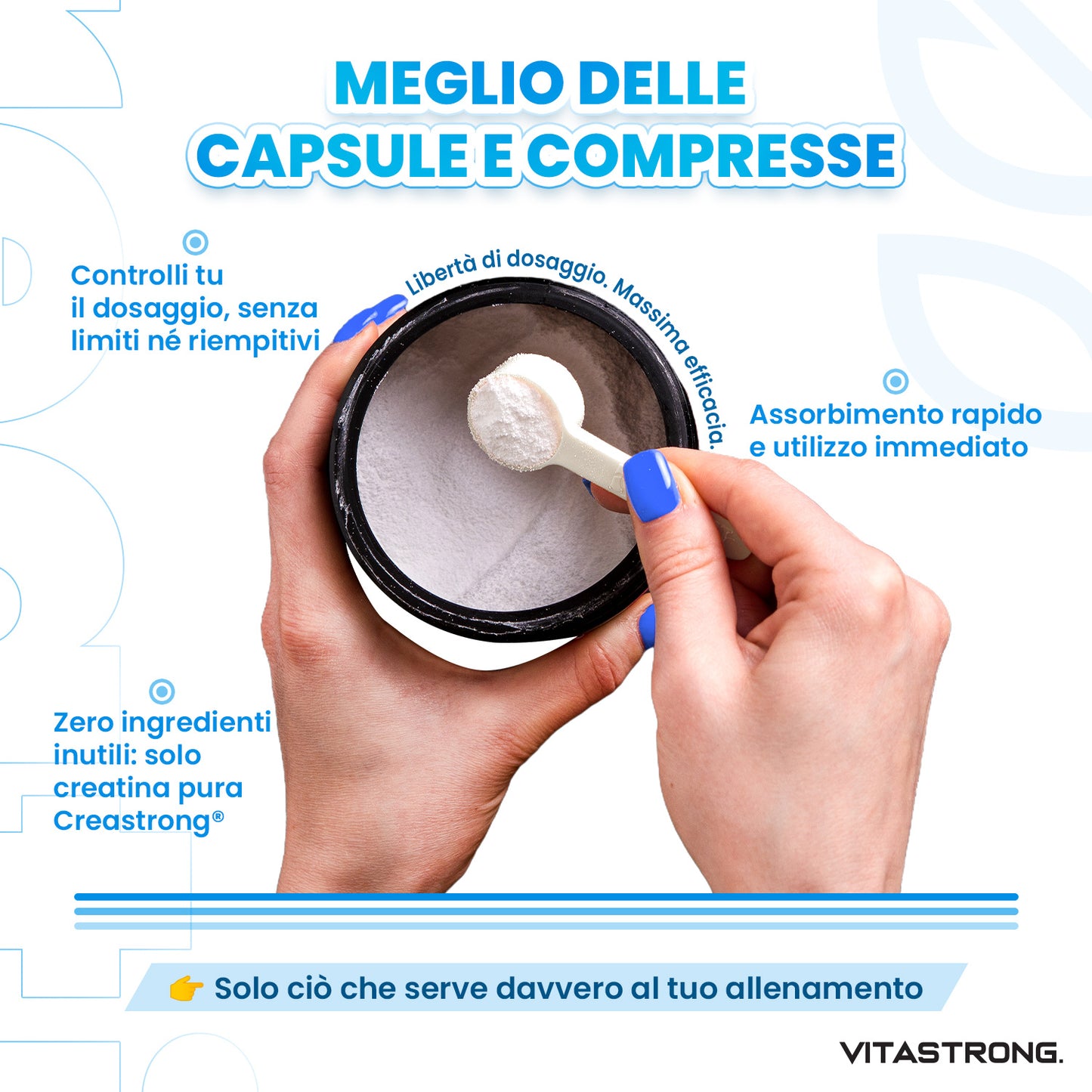 Creatina Monoidrata 3000 mg CreaStrong, Creatina in Polvere Senza Additivi, Creatina Vitastrong 250 g Solubile