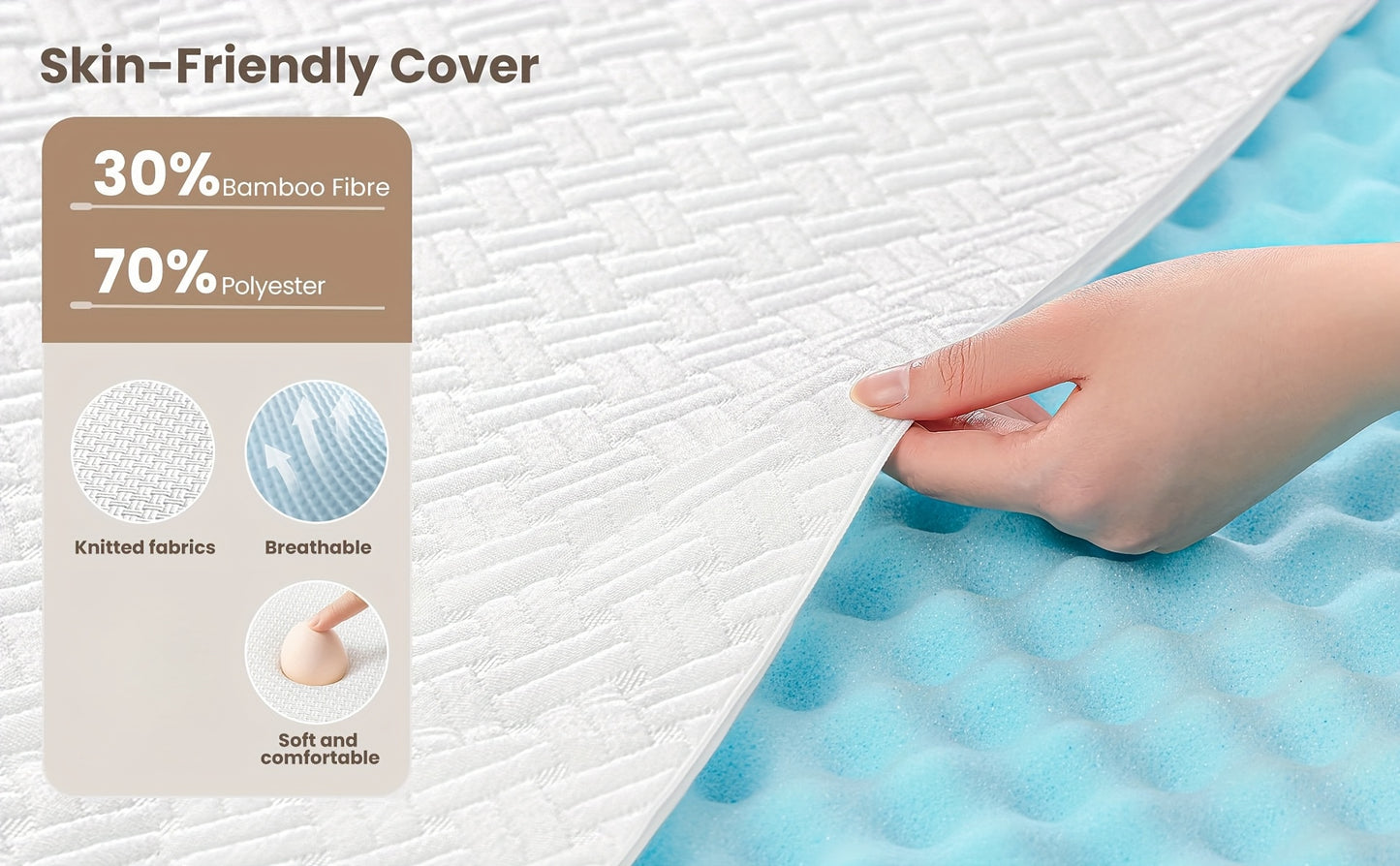 KERDOM Coprimaterasso in Memory Foam con Spessore 7,5 cm e Fasce Antiscivolo, Due Livelli di Durezza Gel Topper Materassi Rimovibile Lavabile a Macchina, Schiuma Traspirante al Carbone Bambù per Camper Misura Completa 90/120/160/180 x 200cm