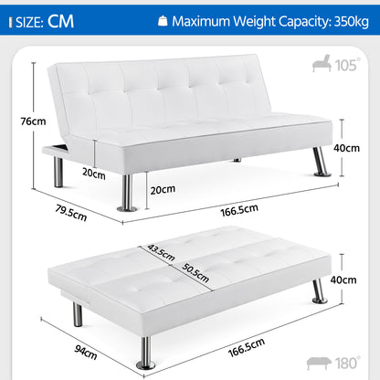 Costoffs Divano Letto a 3 Posti Divano Letto in Tessuto Imbottito con Gambe in Metallo Cromato 105° - 180° per Soggiorno Studio Ufficio Camera degli Ospiti Carico Massimo 350 kg