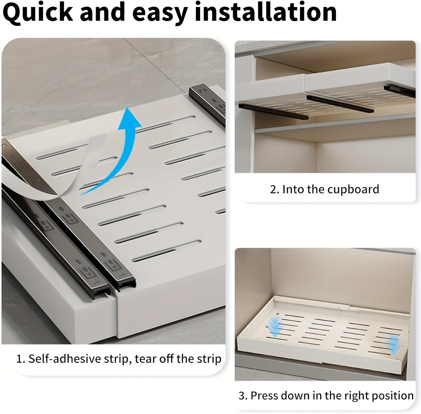 Organizzatore estraibile per armadi, scaffale espandibile con cassetti scorrevoli senza foratura, adatto a cucine e bagni, organizzatore di cassetti estensibili 31-52 cm (nero, bianco)
