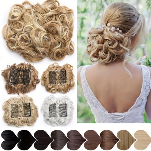 Chignon Elegante con Rosa e Pettine Floreale - Extension Ricci Sintetiche per Acconciature, Scrunchie Messy Updo in Ombre Nero/Marrone Balayage, Accessori per Capelli con Clip Facili da Applicare, Ideali per Matrimoni, Feste & Occasioni Speciali